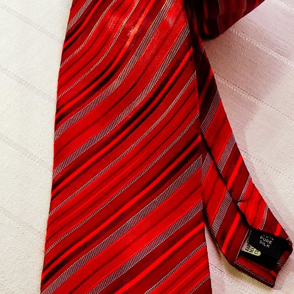 CARLO MONZA, Italian men's tie, 100% SILK, handmade, Patterns: Red stripes - Picture 12 of 15